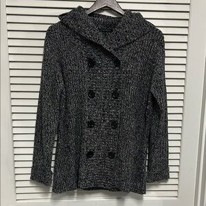 Black and Gray Heathered Double-Breasted Hooded Sweater Cardigan/Coat